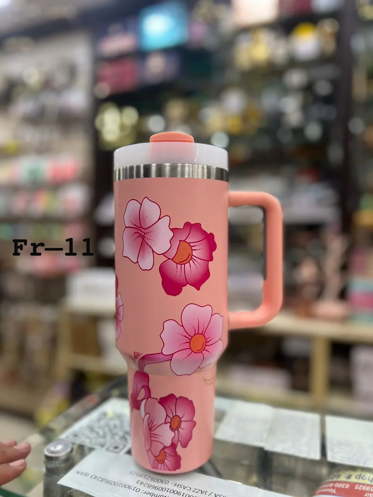 Premium Peach Hibiscus Floral 40oz Tumbler With Handle – 1200ml - Clarify.pk