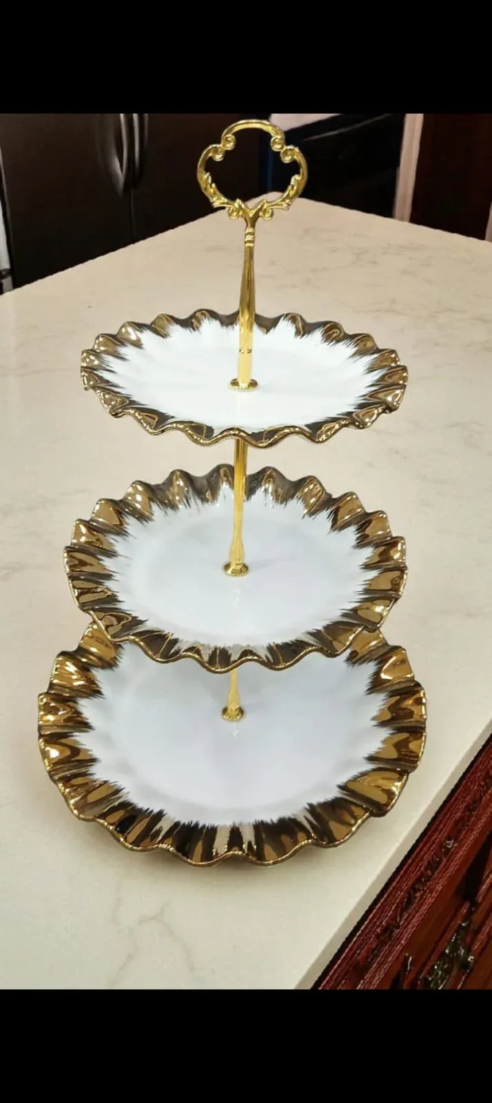 Ceramic 3-Tier Cake Stand – Foldable Dessert & Snack Display Tray - Clarify.pk