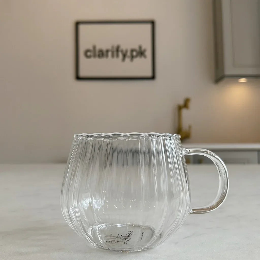 Ripple Glass Mug – Elegant Transparent Coffee & Tea Cup - Clarify.pk