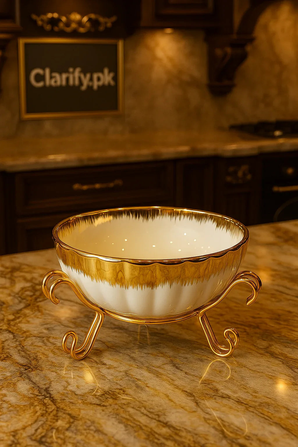 Elegant Ceramic Snack Bowl – Premium Gold Stand Serving Bowl - Clarify.pk