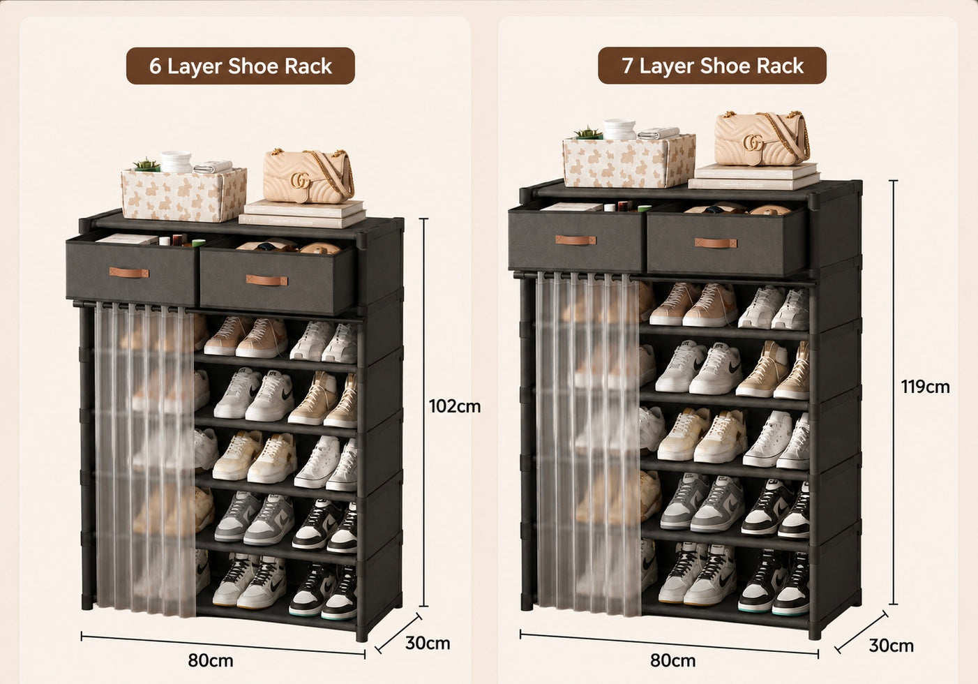 Dustproof Shoe Rack Organizer - Multi-Layer Shoe Cabinet with Fabric Drawers