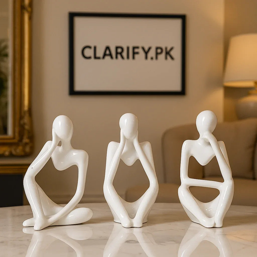 White Thinking Mannequins Set – 3pcs Modern Fiber Art Décor - Clarify.pk