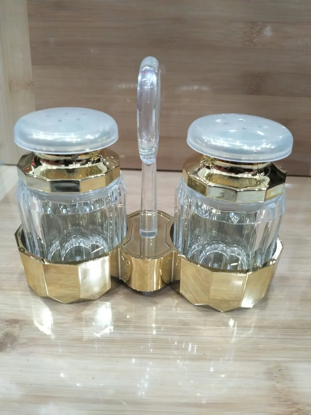 Premium Golden Salt & Pepper Holder Set – Stylish Dining Accessory - Clarify.pk