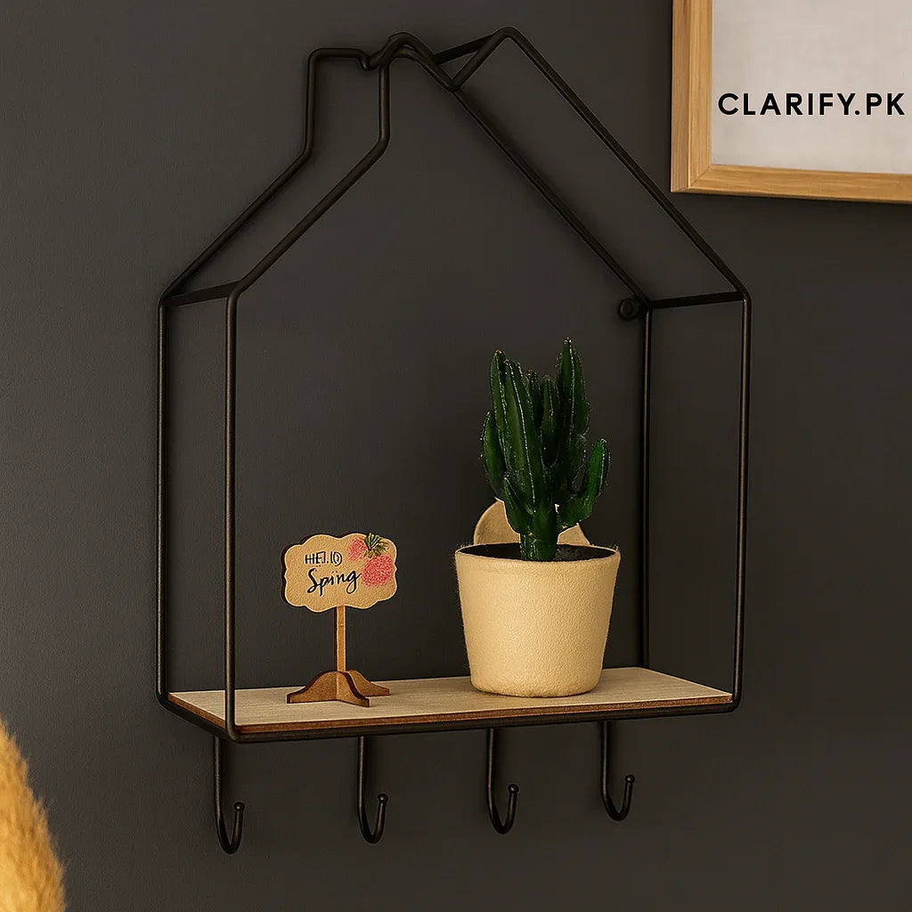 Hut Style Wall Shelf with Hooks – Creative Home Organizer - Clarify.pk