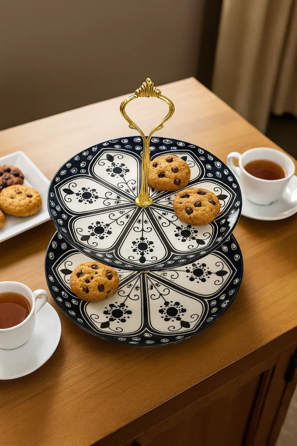 Luxury Black & White 2-Tier Ceramic Dessert Stand - Clarify.pk