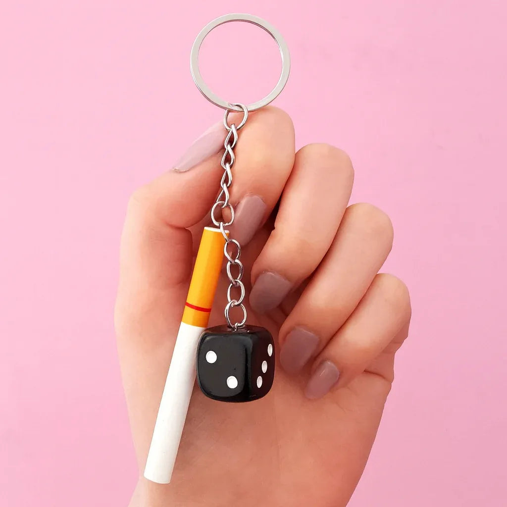 Cigarette & Dice Keychain – Stylish Metal Keyring for Men and Car Lovers - Clarify.pk