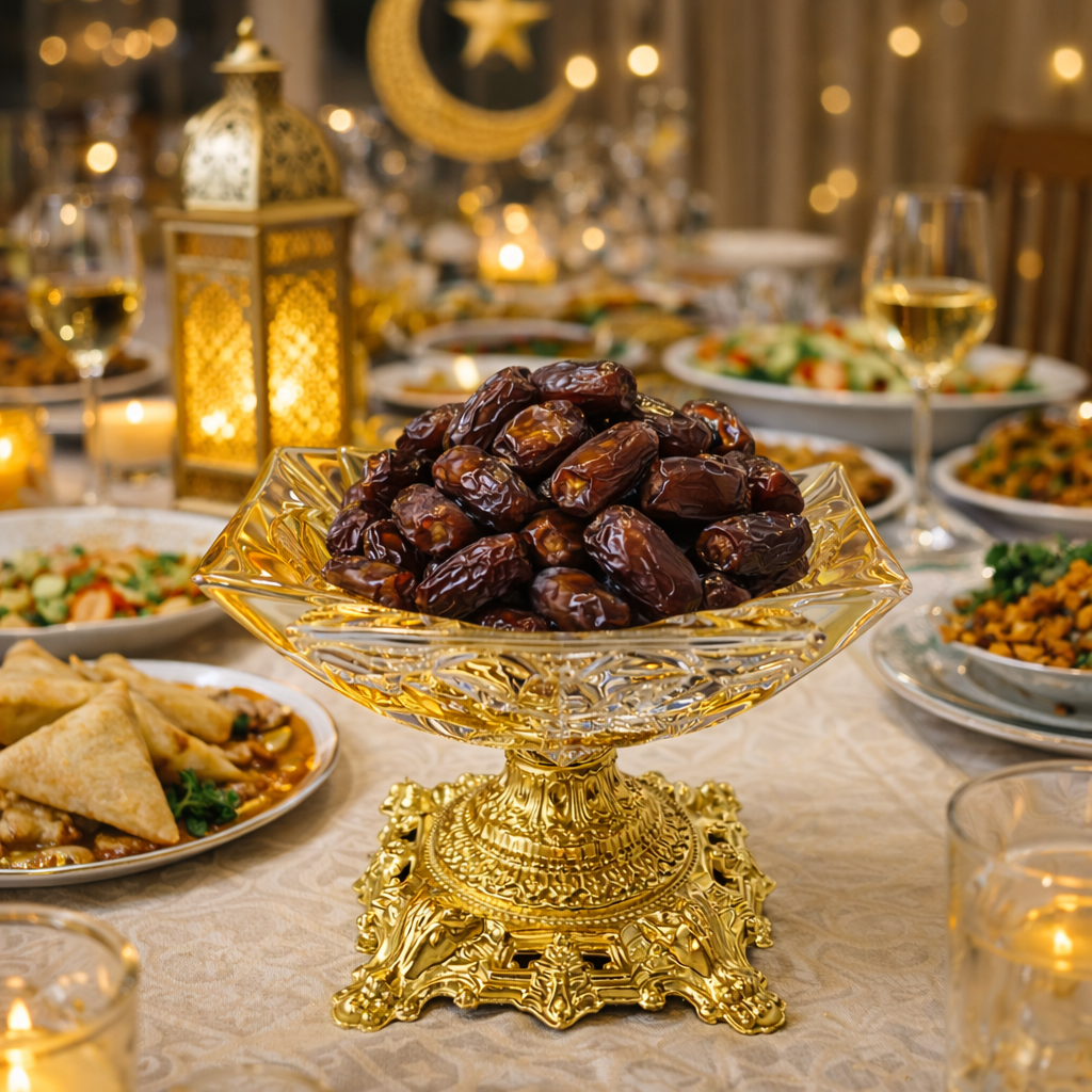 Imperial Golden Date Tray – Mirror-Base Luxury Platter
