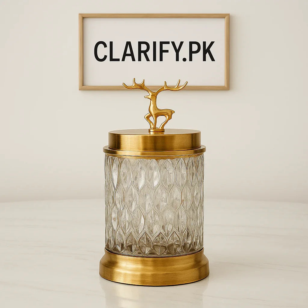 Golden Deer Lid Glass Jar – Premium Candy & Dry Fruit Storage - Clarify.pk