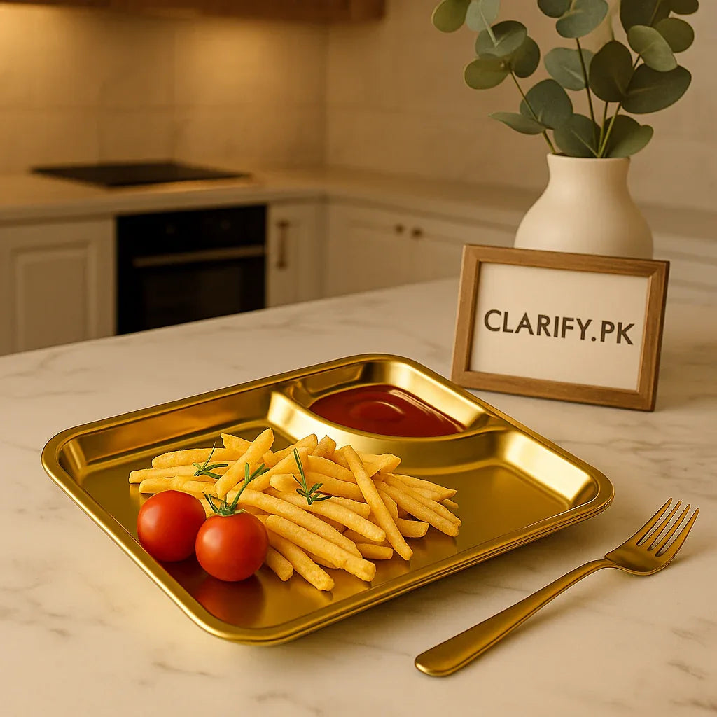 Stainless Steel Golden Serving Tray – Decorative Platter for Home - Clarify.pk