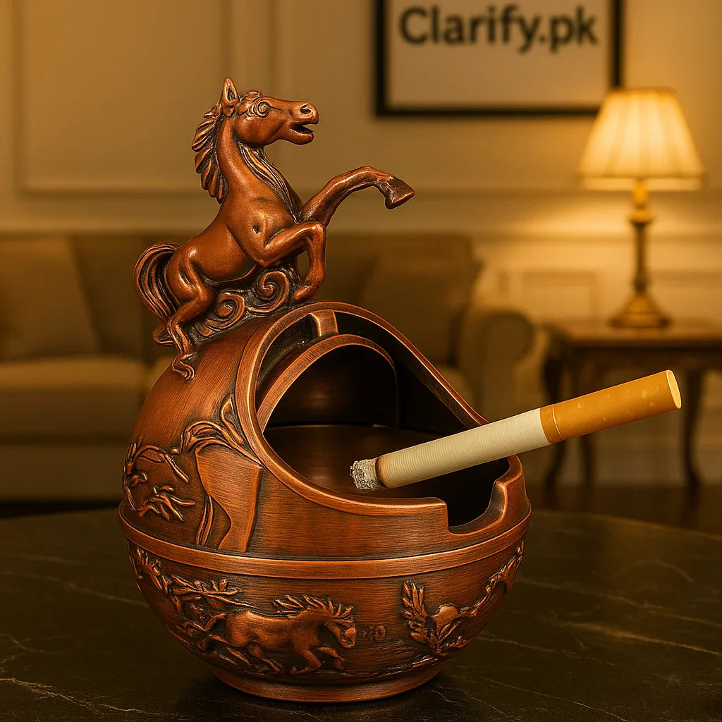 Metal Round Cigarette Ashtray – Horse Sculpture Design - Clarify.pk