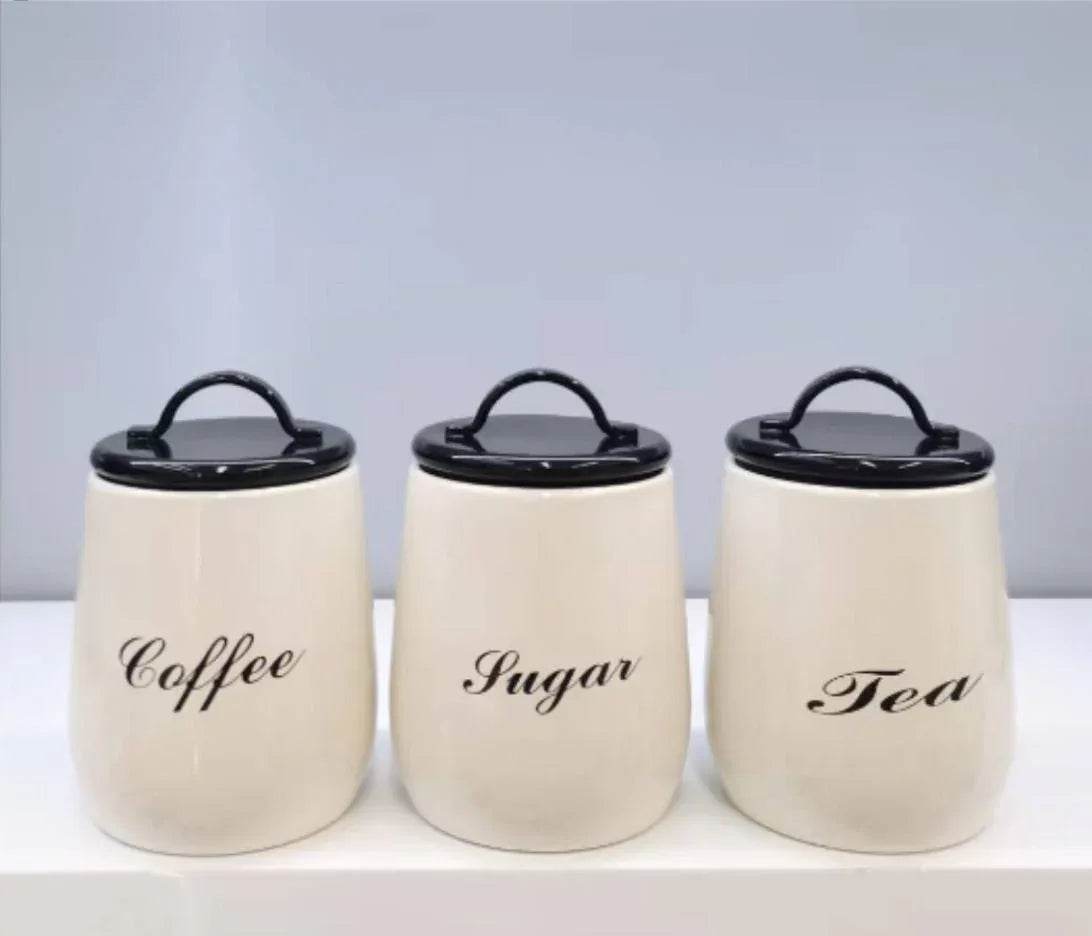 3Pcs Tea Coffee Sugar Jars – Premium Kitchen Storage Set - Clarify.pk