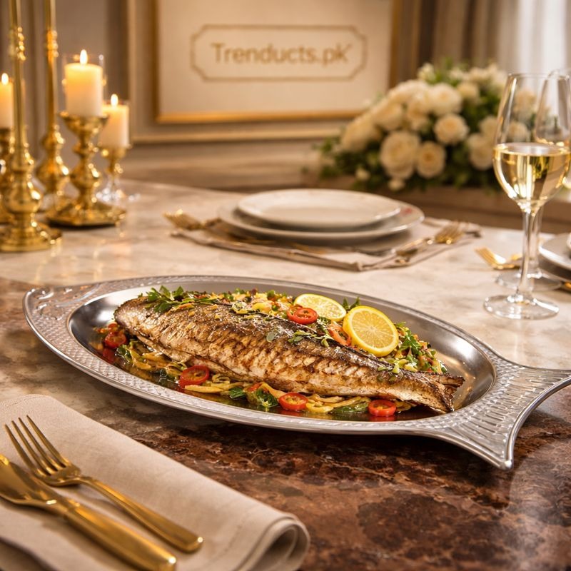 Stainless Steel Fish Serving Plate 40×25cm - Trenducts.pk