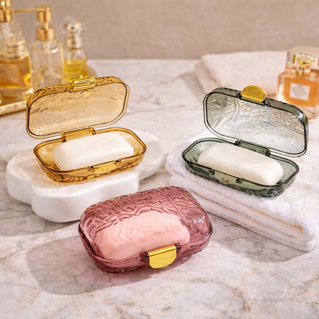 Elegant Transparent Soap Box – Decorative Soap Holder for Travel & Bathroom AB