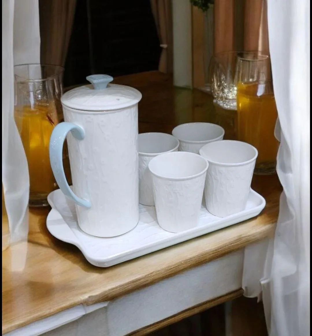 6PCS White Jug & Glasses Set – Elegant Drinkware - Clarify.pk