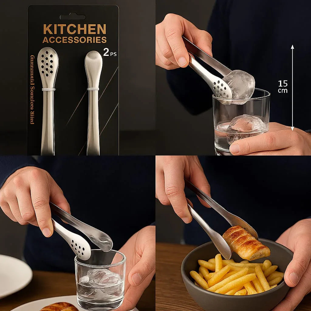 Pack of 2 Mini Tongs – Stainless Steel Kitchen & Serving Clips - Clarify.pk