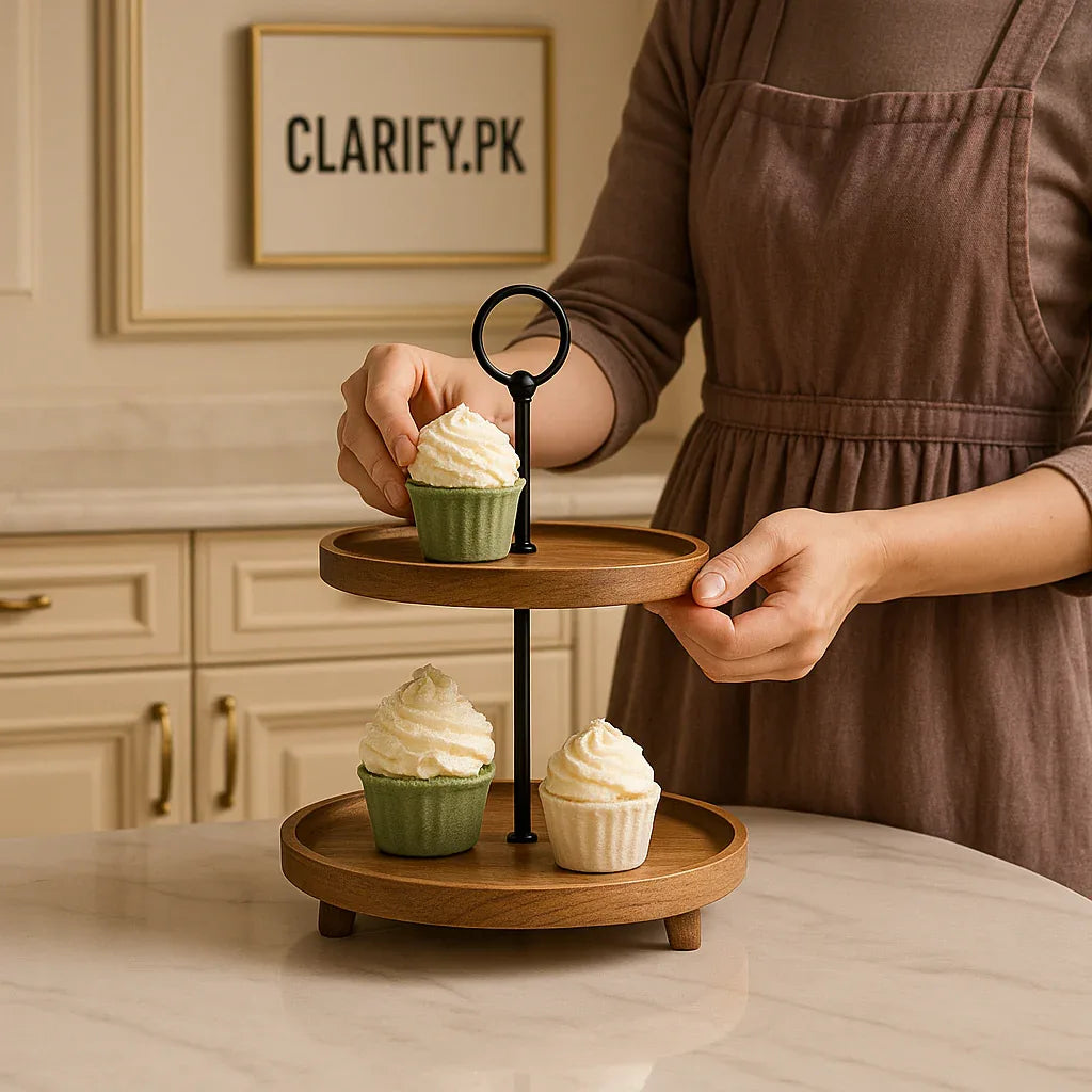 Wooden Cake Stand Shelf – Rustic Display for Cakes & Desserts - Clarify.pk