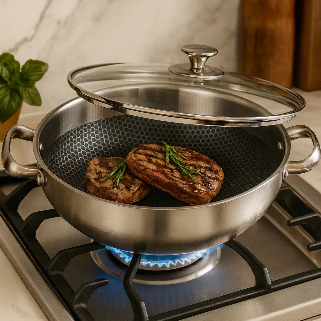 Stainless Steel Cooking Pot with Glass Lid – Premium Non-Stick Pan (24cm) - Clarify.pk