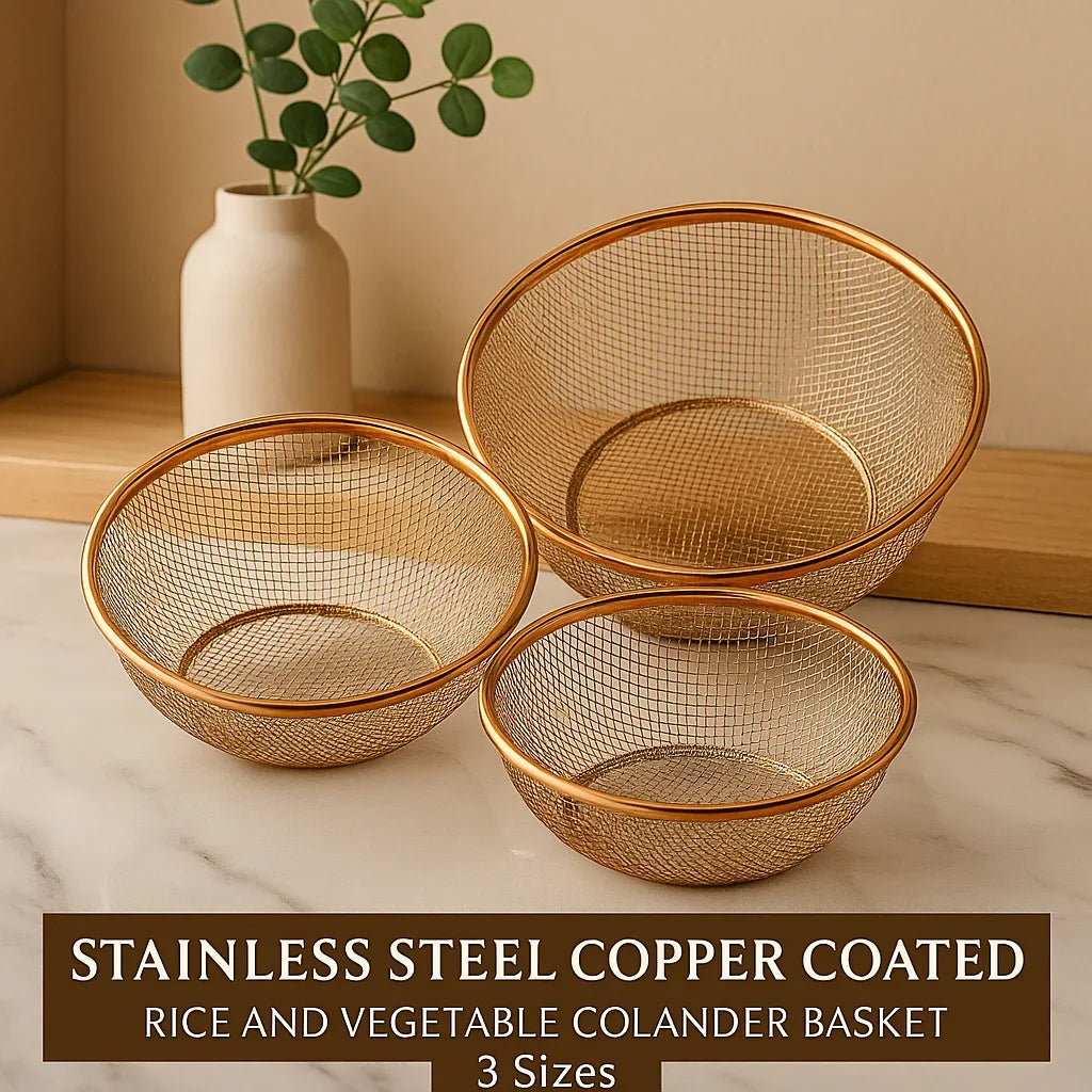 Stainless Steel Copper Coated Colander – Rice & Vegetable Strainer - Clarify.pk