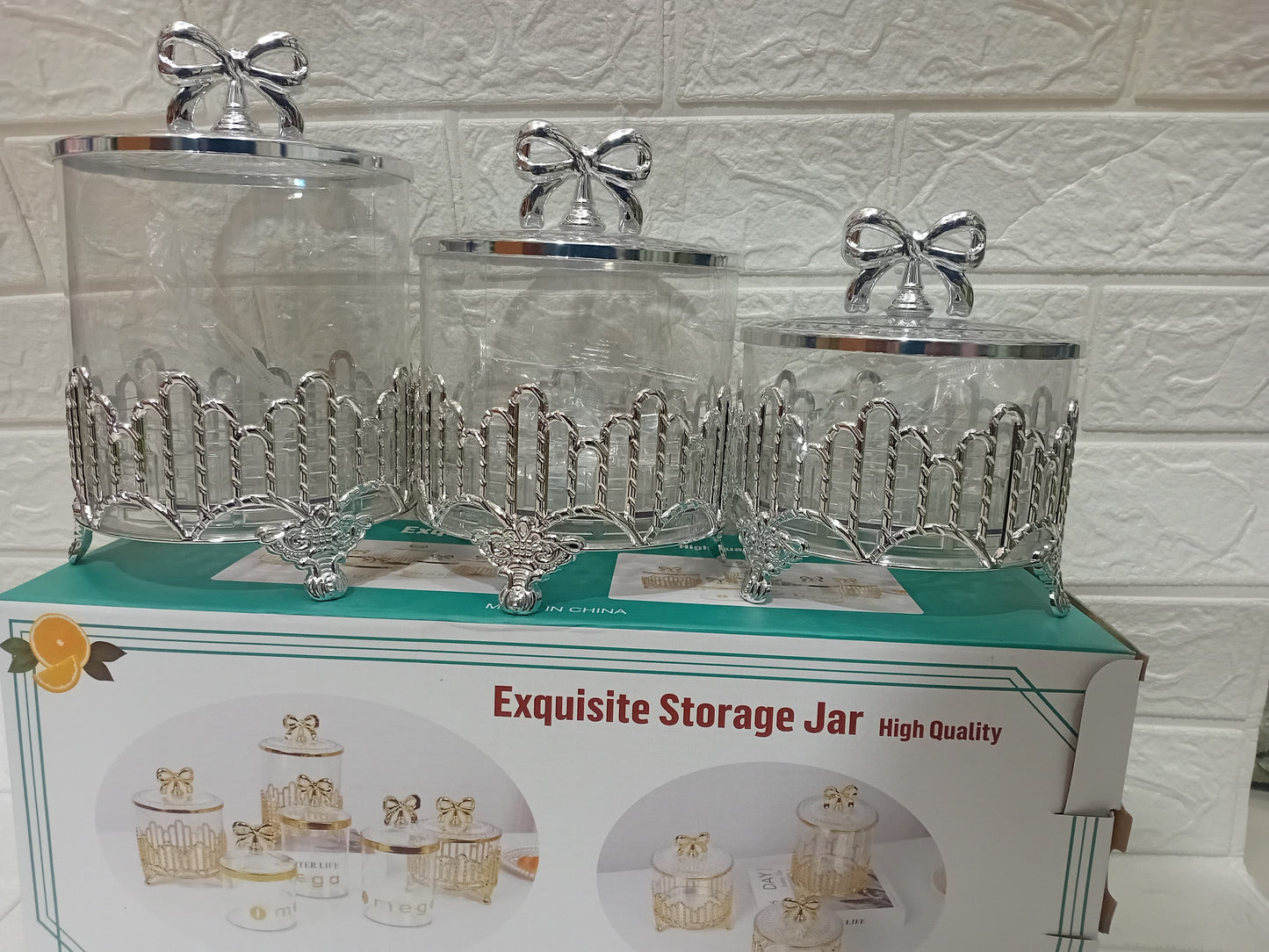 Crystal Lattice 3-Piece Storage Jar Set – Luxury Kitchen Organizers