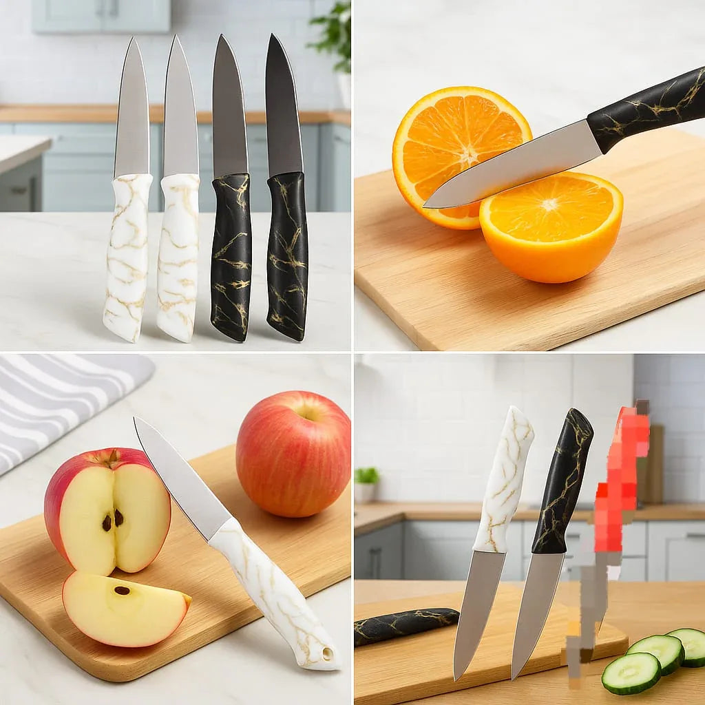 Pack of 4 Marble Handle Knives – Premium Kitchen Knife Set - Clarify.pk