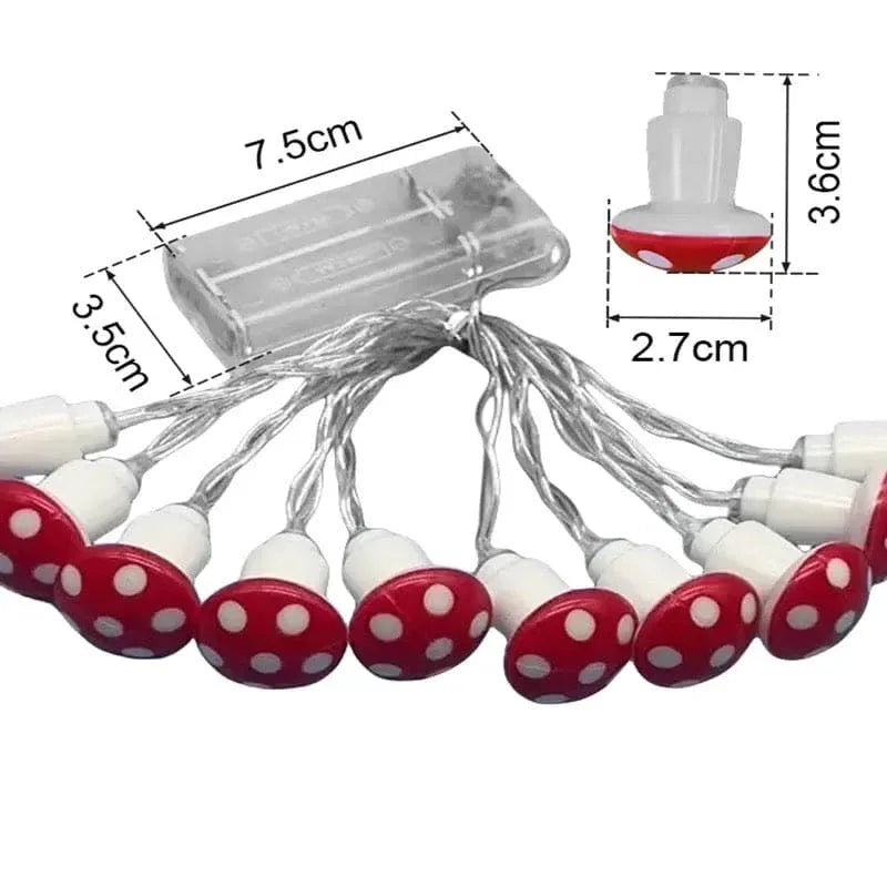 Set Of 10 3D Mushroom String Lights - Decorative LED Glow - Clarify.pk