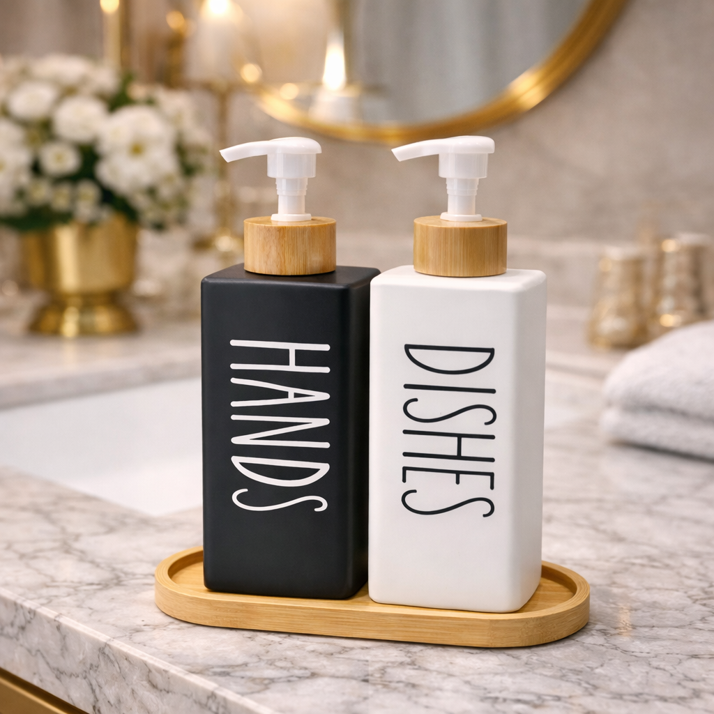 Luxury 2-Piece Premium Soap Pump Set with Sustainable Bamboo AJF