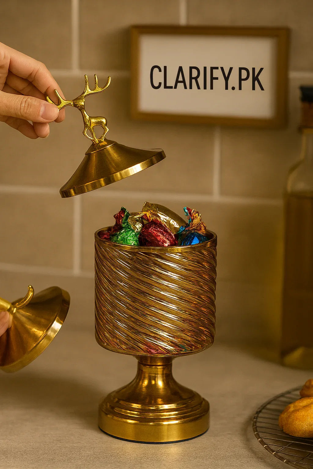 Golden Spiral Deer Glass Jar – Luxury Candy & Snack Storage - Clarify.pk