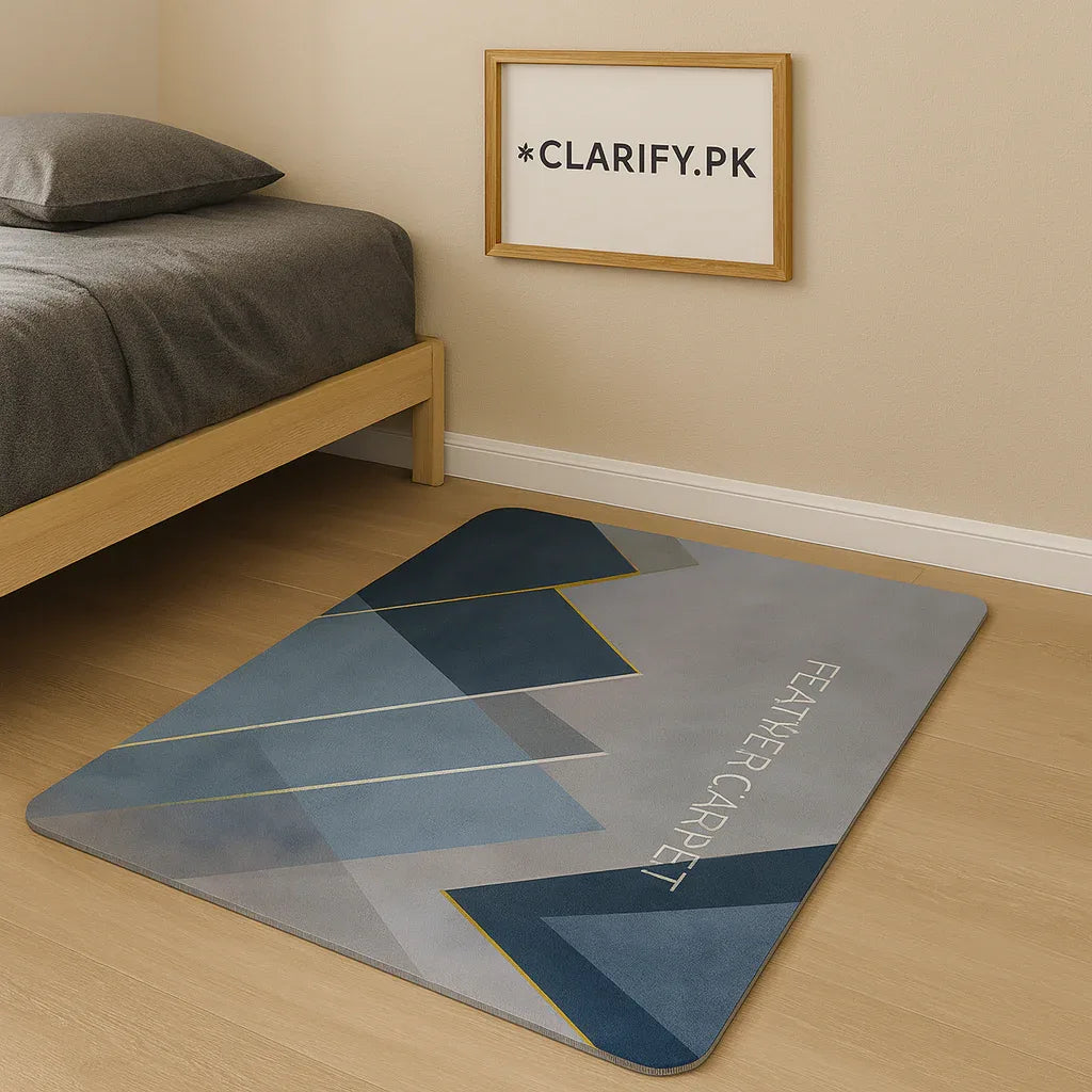 Anti-Slip Rubber Mat – Blue Feather Print Floor Rug (56 x 118 cm) - Clarify.pk