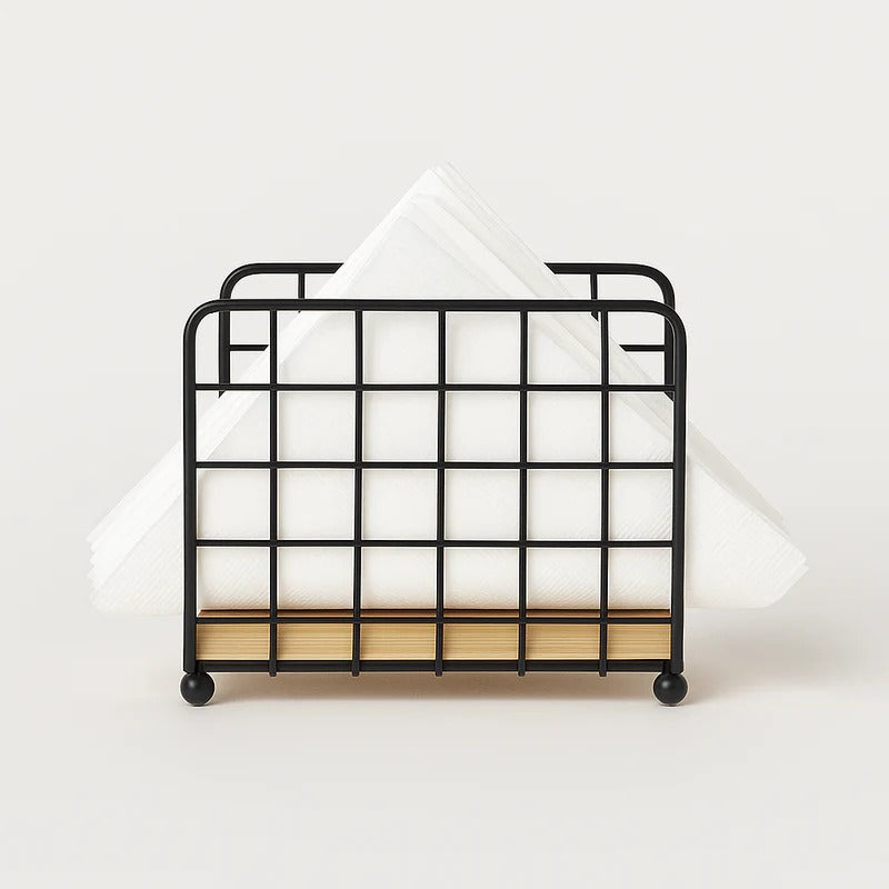 Modern Metallic & Oak Tissue Holder – Geometric Napkin Organizer MJ