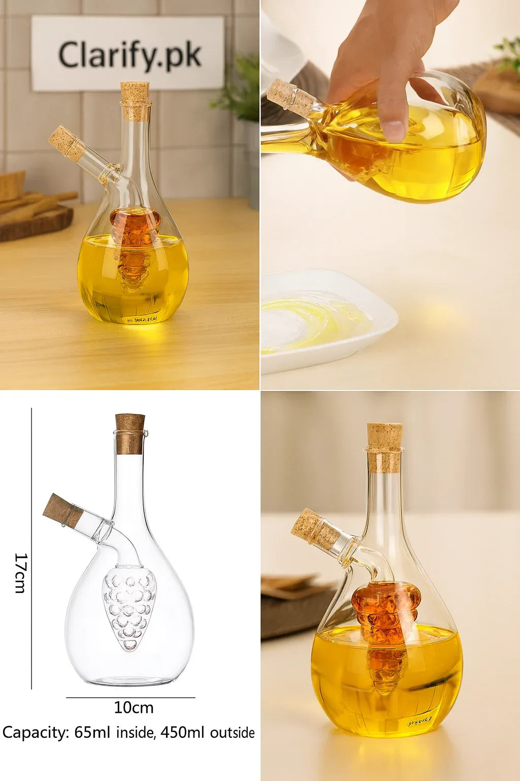 2-in-1 Glass Olive Oil & Vinegar Bottle - Clarify.pk