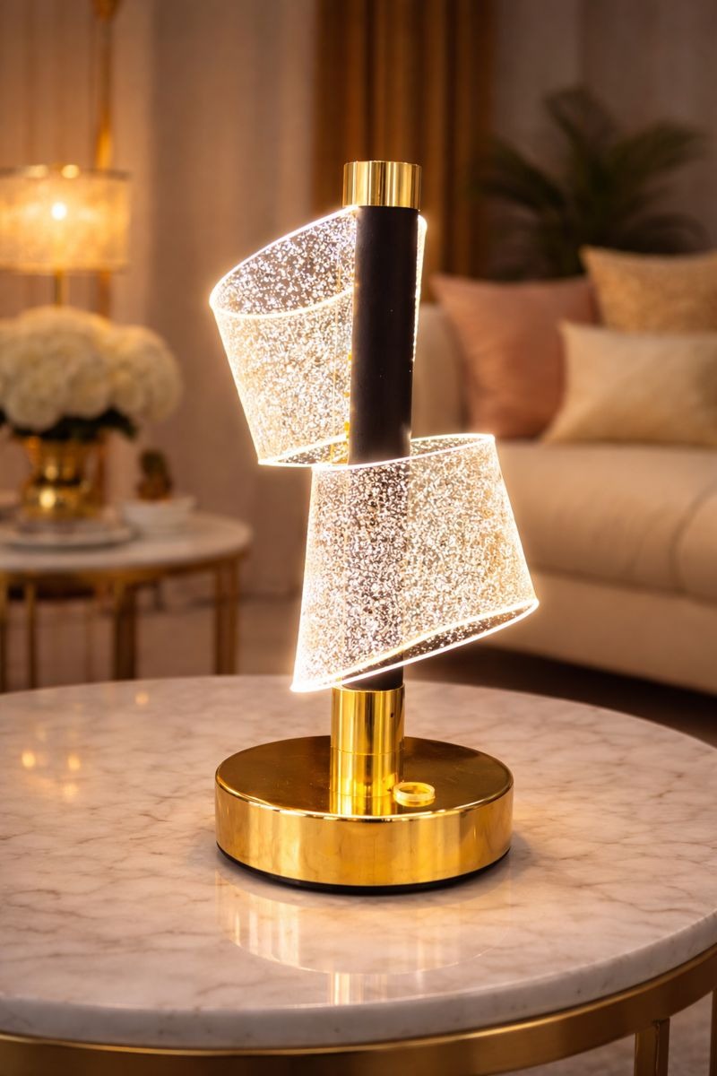 Luxury LED Rechargeable Spiral Table Lamp - Modern Crystal Texture Night Light - Trenducts.pk