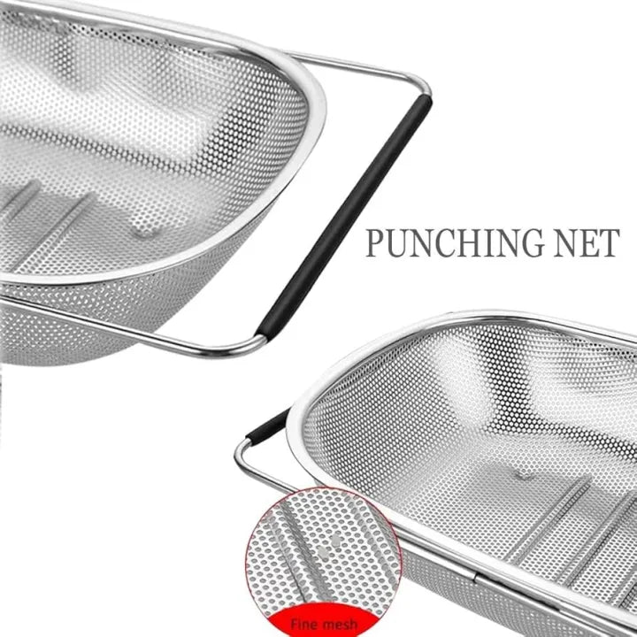 Stainless Steel Oval Colander with Fine Mesh & Expandable Handles