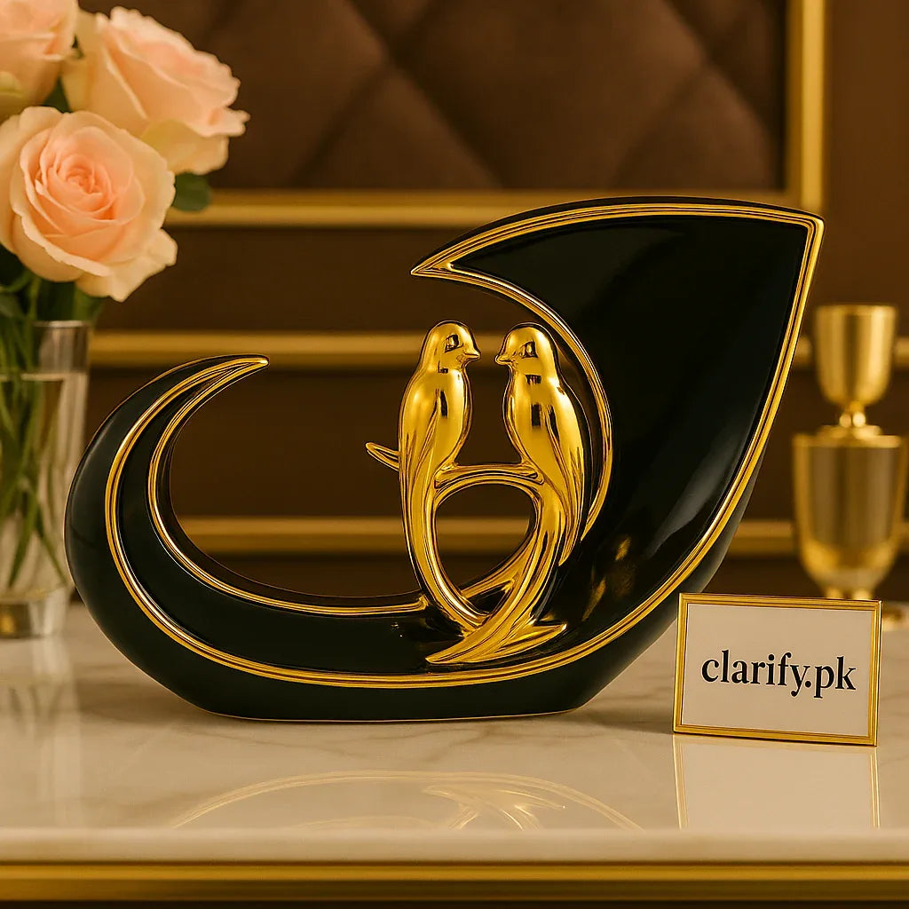 Golden Lovebirds Showpiece – Elegant Decorative Figurine - Clarify.pk