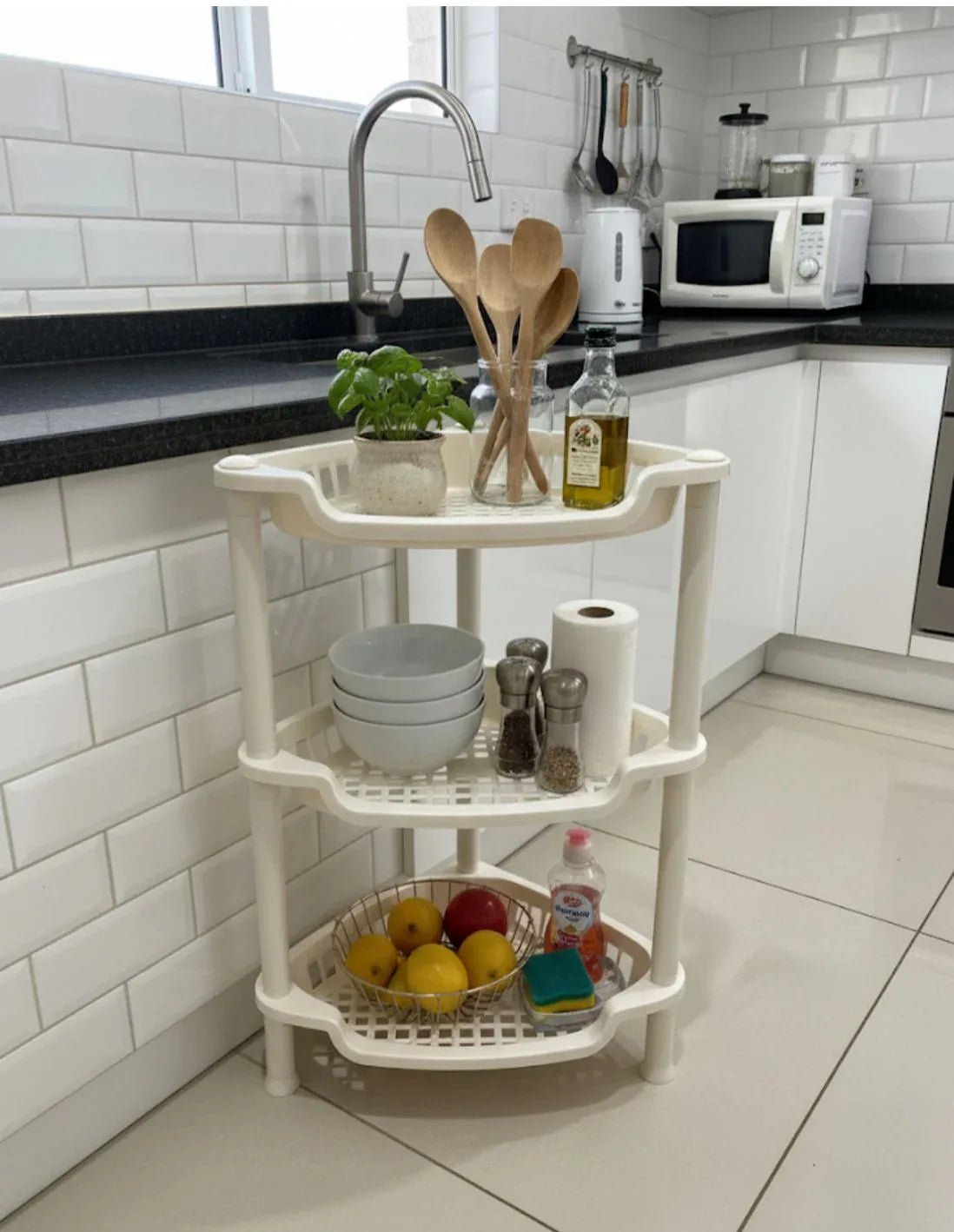 3 Layer Triangular Plastic Corner Shelf – 40×30cm Storage Rack - Clarify.pk