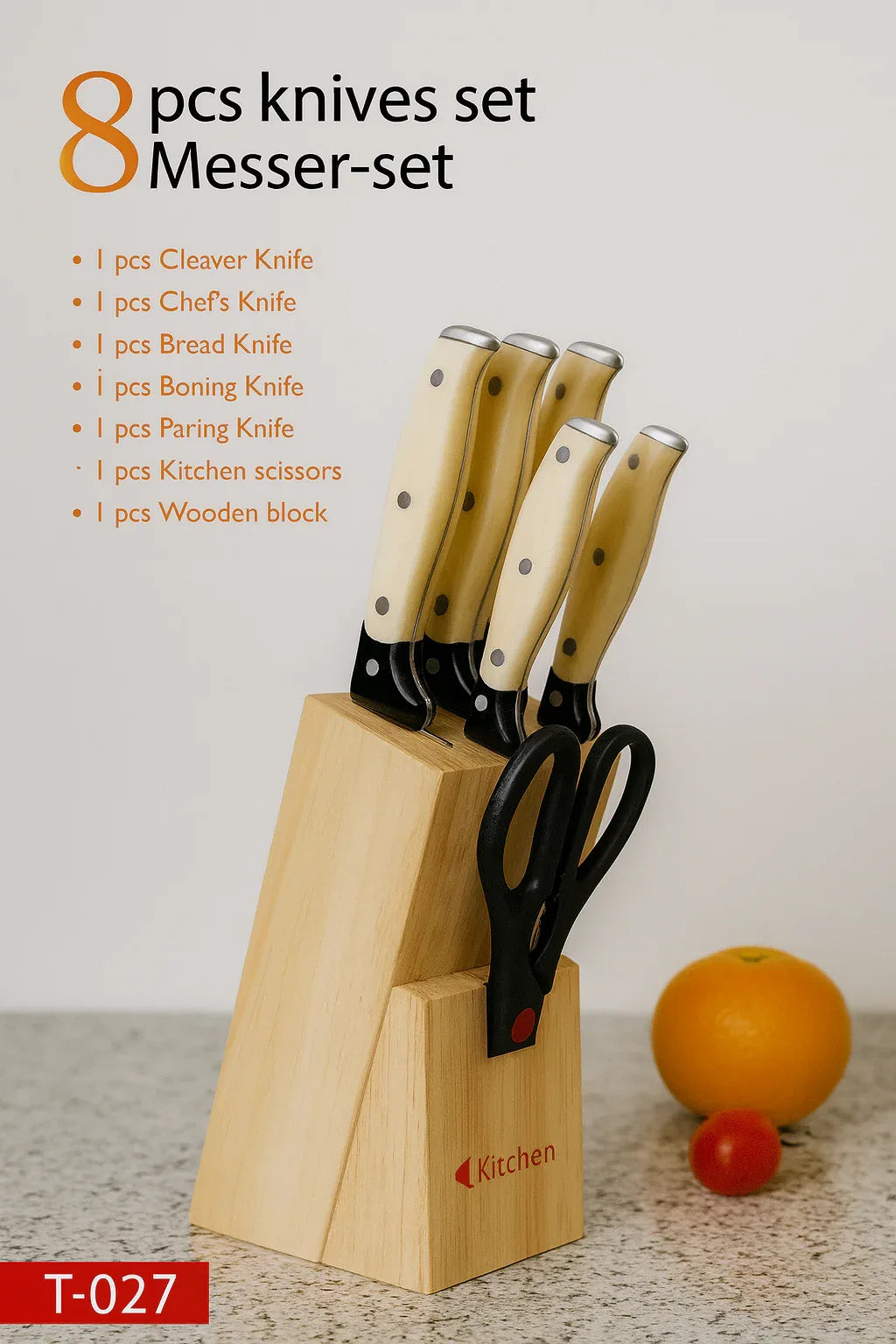 8 Pcs Knives Set with Wooden Block – Kitchen Prince - Clarify.pk