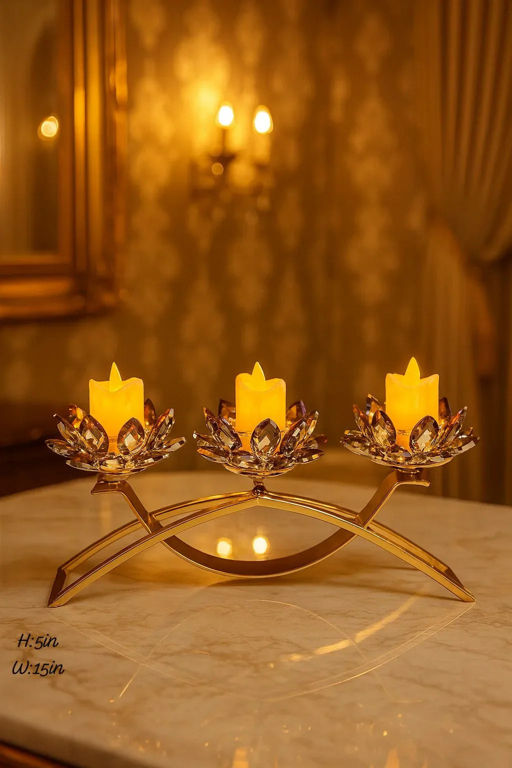 Nordic Gold Metal Crystal Candle Stand - Clarify.pk