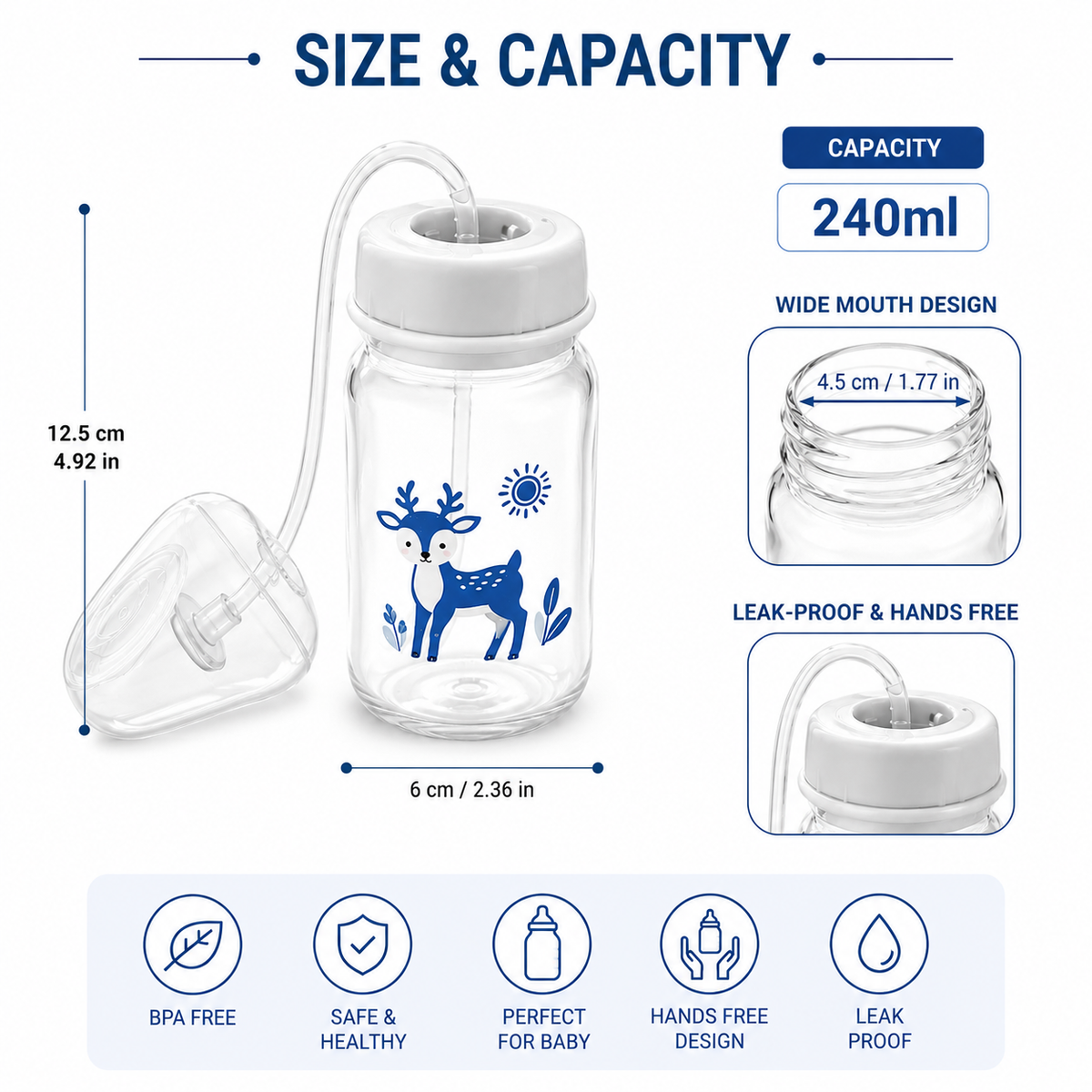 Hands-Free Baby Bottle Feeder with Flexible Tube & Silicone Nipple – Anti-Colic Feeding System