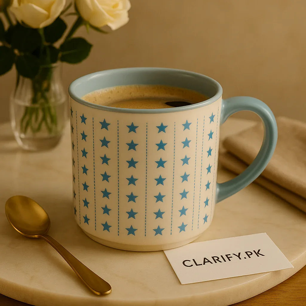 Elegant Blue Star Ceramic Mug – Luxury Morning Coffee Cup - Clarify.pk