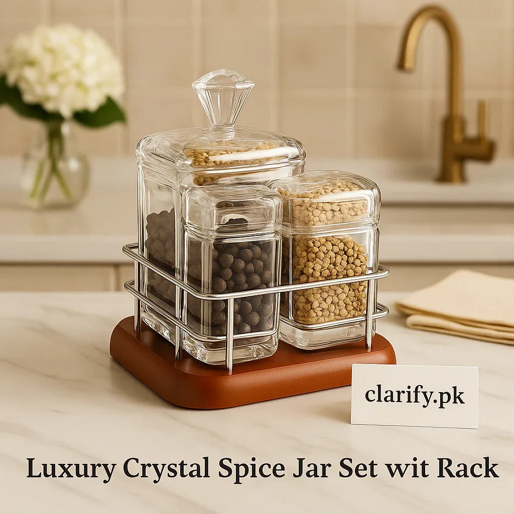 Crystal Glass Spice Jar Set with Holder – Stylish Kitchen Containers - Clarify.pk