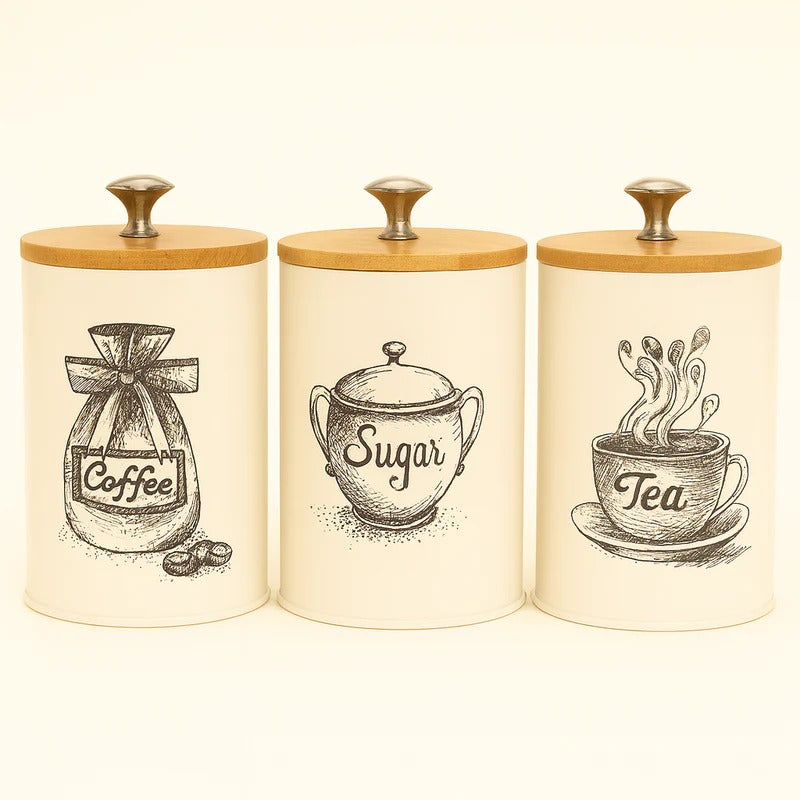 Classic Cream Kitchen Canister Set – Set of 3 Airtight Storage Jars MJ