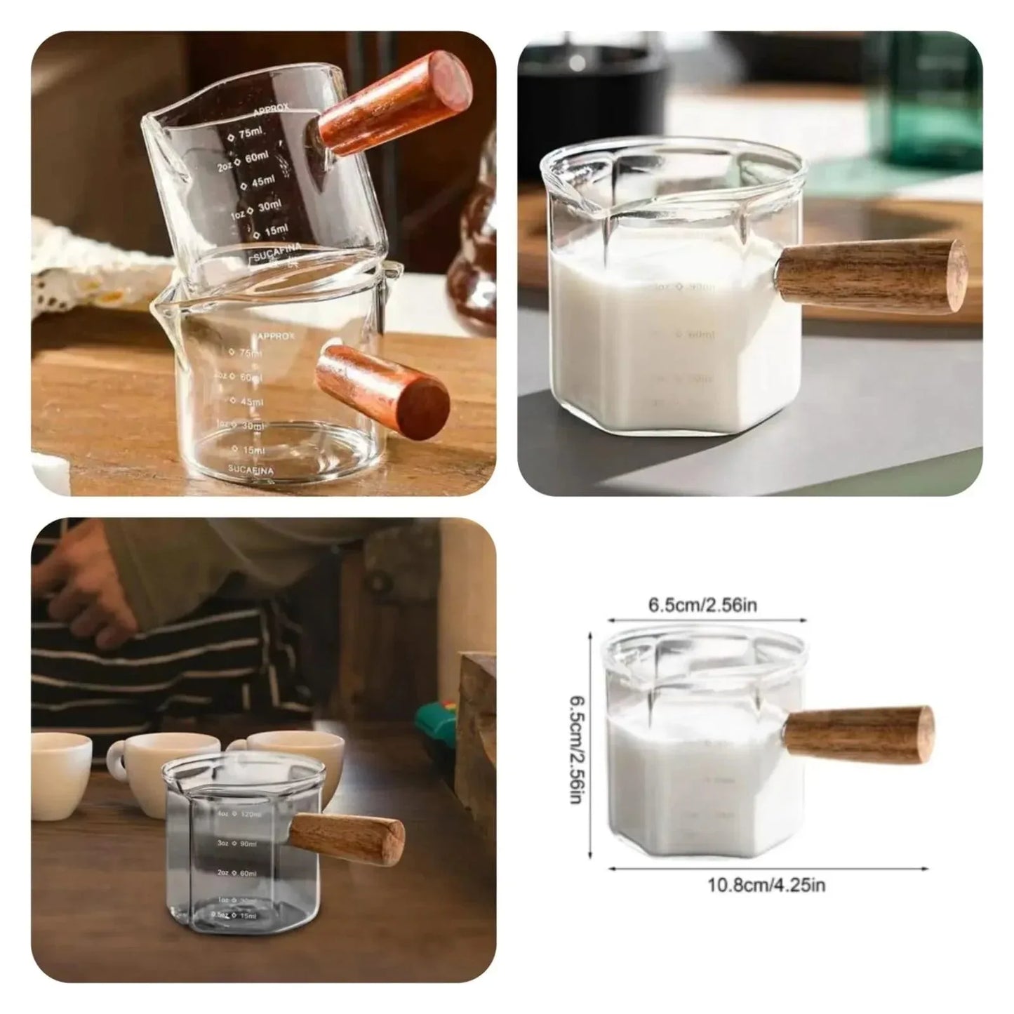 Heat-Resistant Glass Measuring Cup with Wooden Handle for Easy Pouring - Clarify.pk