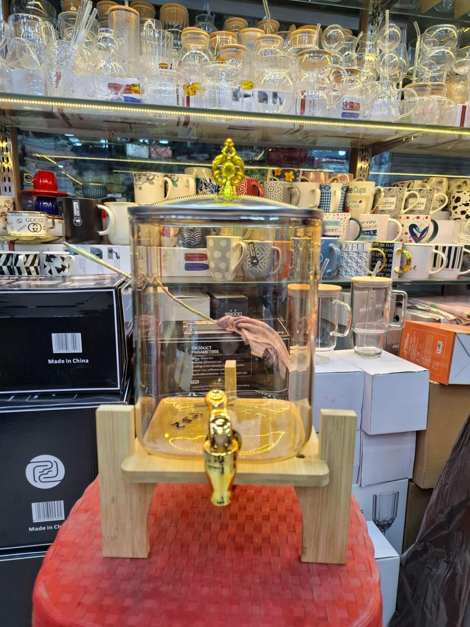 Elegant Square Glass Drink Dispenser - 3.6L with Golden Lid - Clarify.pk