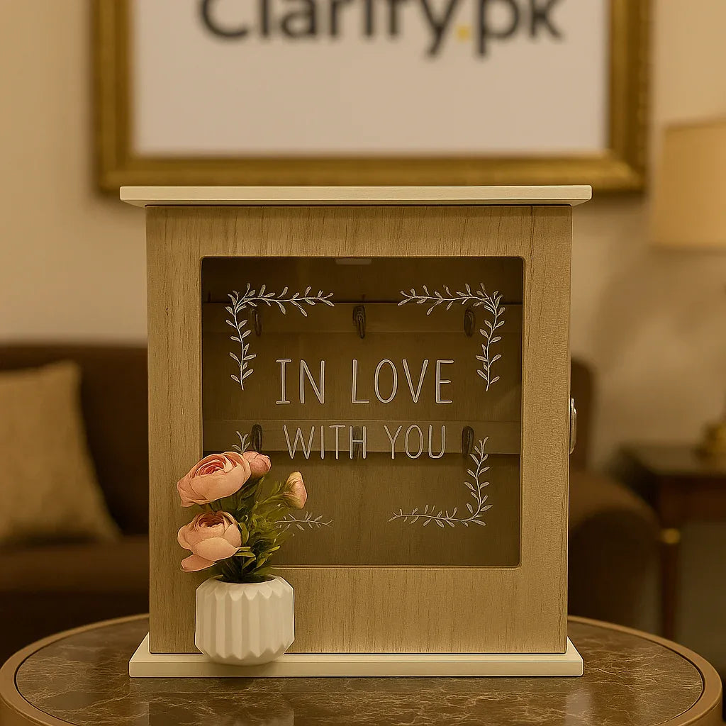 Wooden Key Box – Love & Flower Design Wall Mounted Organizer - Clarify.pk
