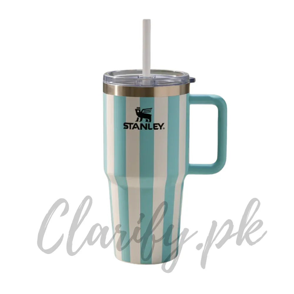 Stanley Style Sky Blue Striped Tumbler – Premium Quality - Clarify.pk