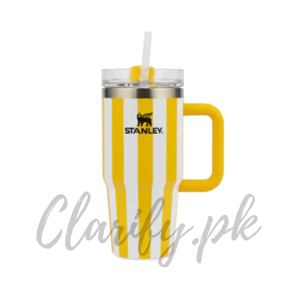 Stanley Style Yellow Striped Tumbler – Premium Quality - Clarify.pk