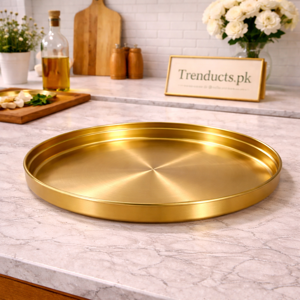 Premium Golden Round Serving Tray