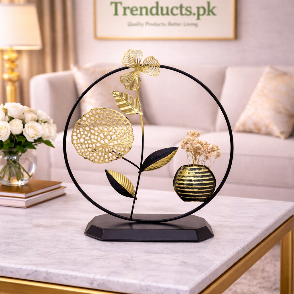 Artisanal Metal Floral Table Motif with Integrated Bud Vase