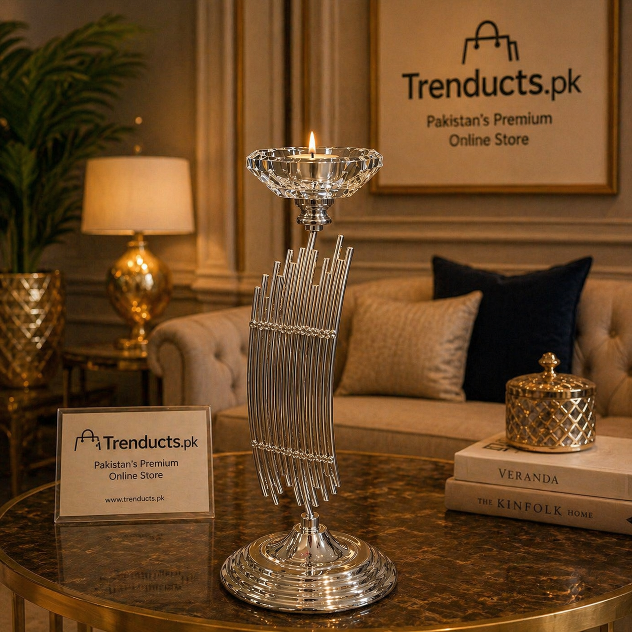 Modern Silver Metal Candle Stand – Minimalist Iron Pillar Holder for Home Decor & Centerpieces