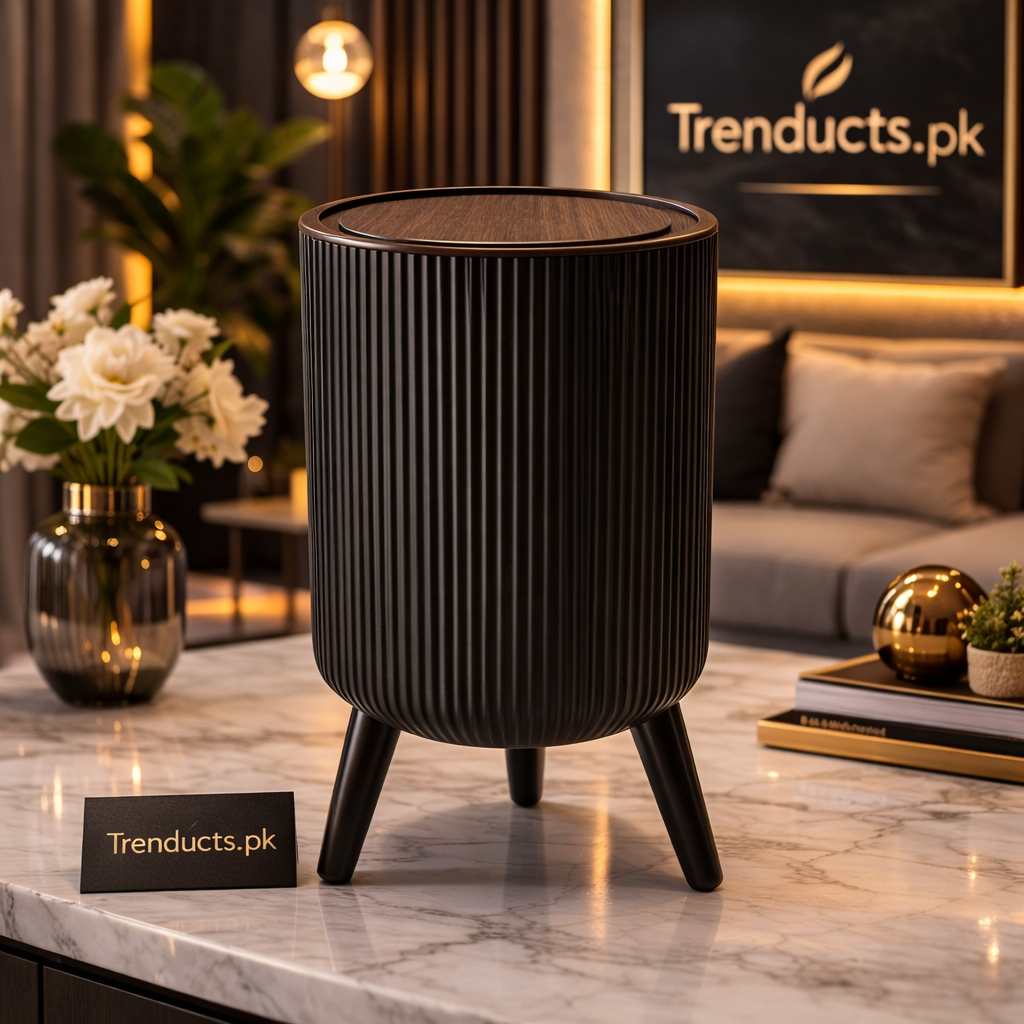 Premium Nordic Pedal Dustbin – Hands-Free Trash Can with Wooden Lid & Elevated Legs