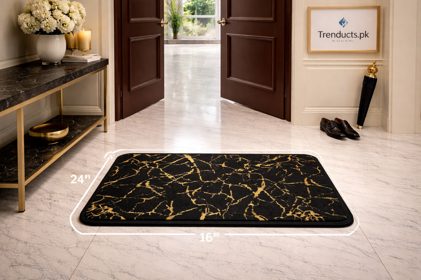 Luxurious Gold Stripe Faux Rabbit Fur Mat – Ultra-Soft Anti-Slip Accent Rug